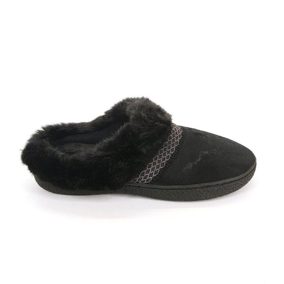 Isotoner Womens Mallory Microsuede Hoodback Slippers Clogs Faux Fur Black 6.5-7 - Picture 1 of 11